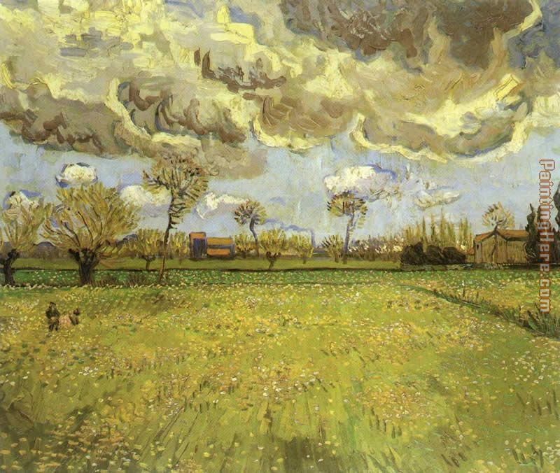 Landscape under Stormy Skies painting - Vincent van Gogh Landscape under Stormy Skies art painting